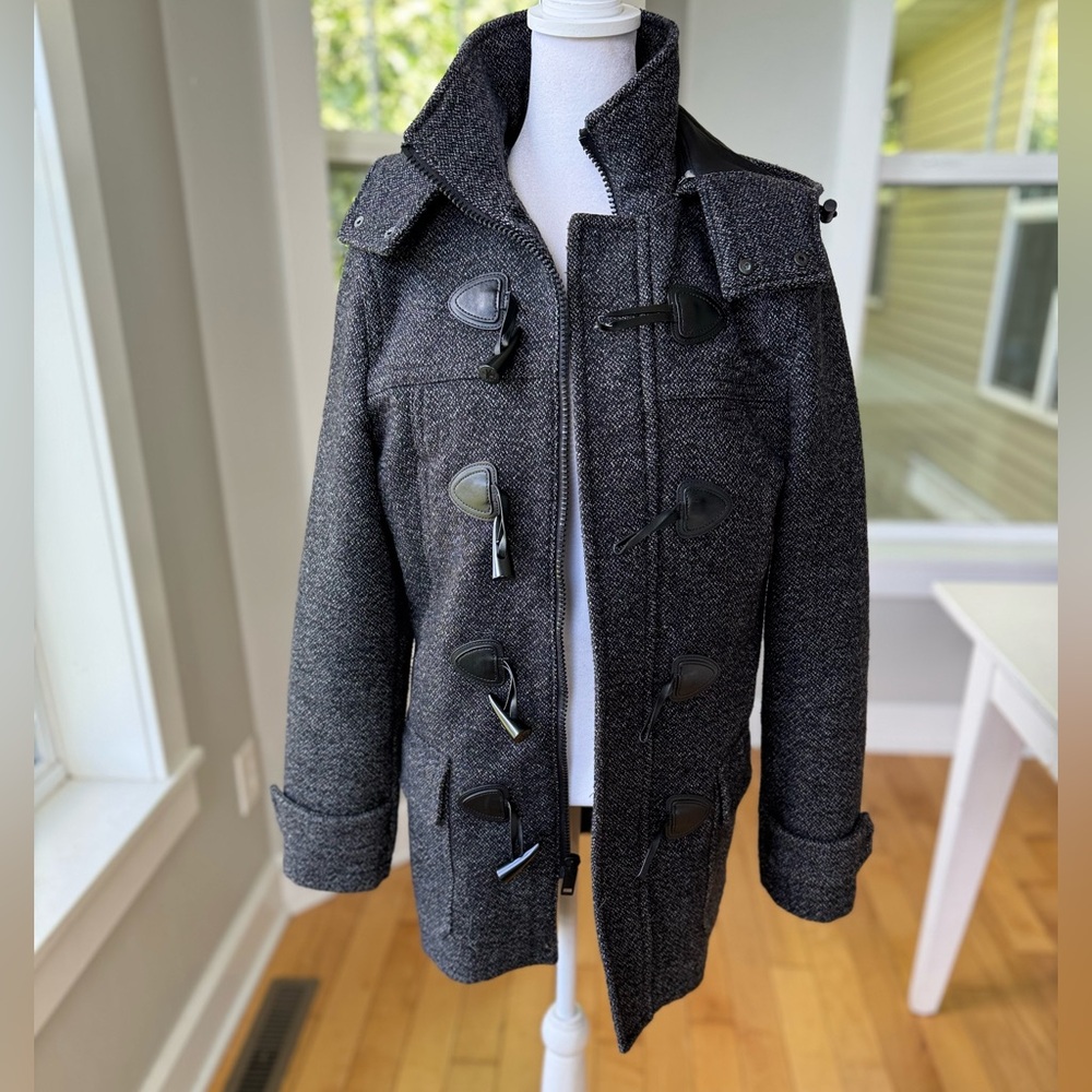 Vintage Y2K EXPRESS Black White Wool Thinsulate Lined Hooded Jacket Coat XS